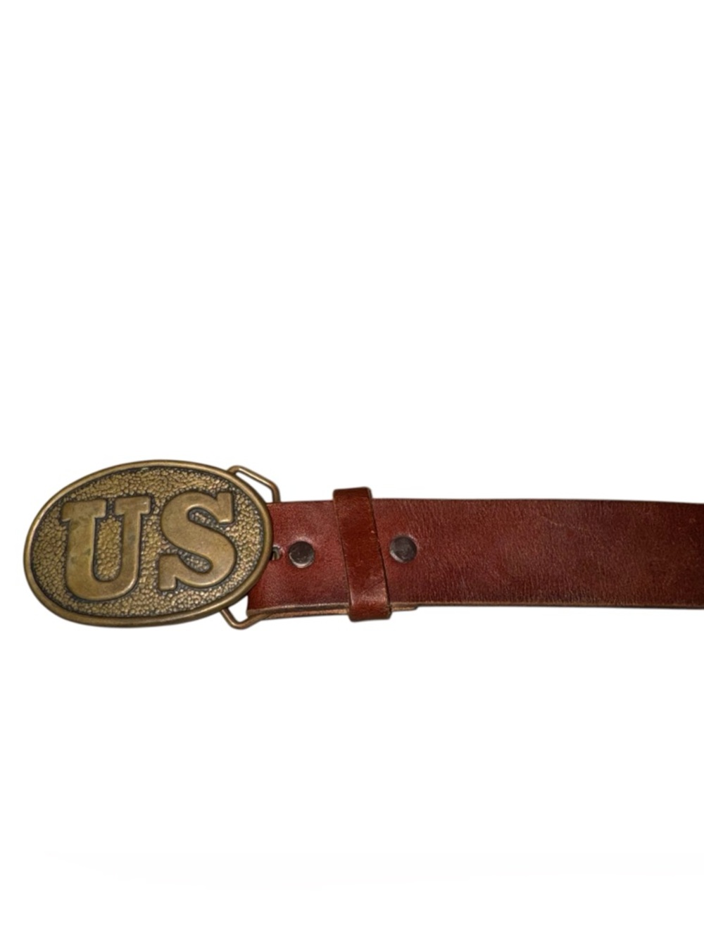 US Union Military Civil War Replica Belt Buckle Solid Brass w. Faux Leather Belt